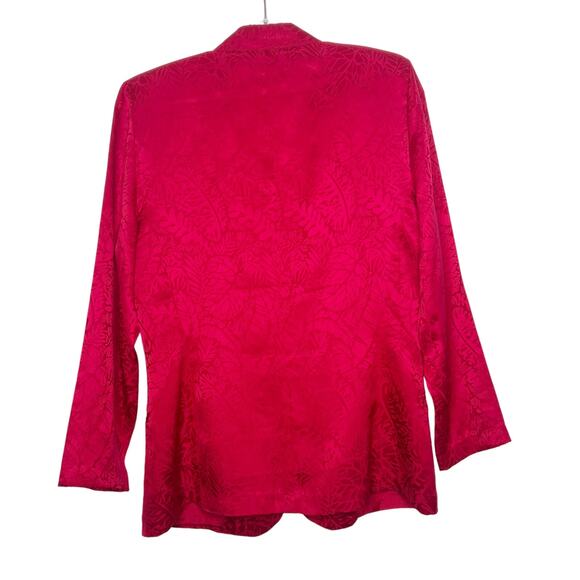 ARGENTI Blazer Jacket Notch Lapel Single Breasted Pure Silk Jacquard Red Size 4 - Picture 2 of 8